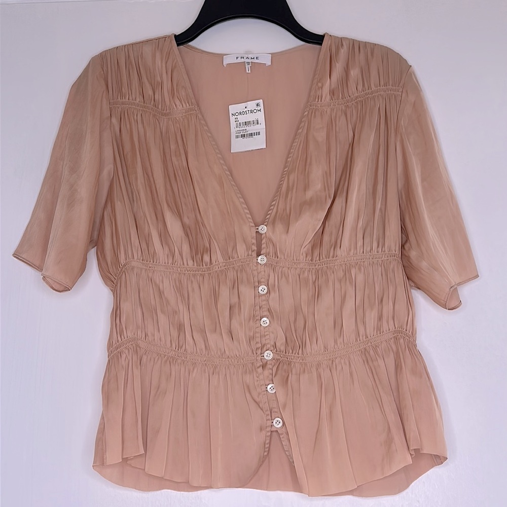 NWT FRAME boho shirred v-neck blouse, Nordstrom $368 Retail